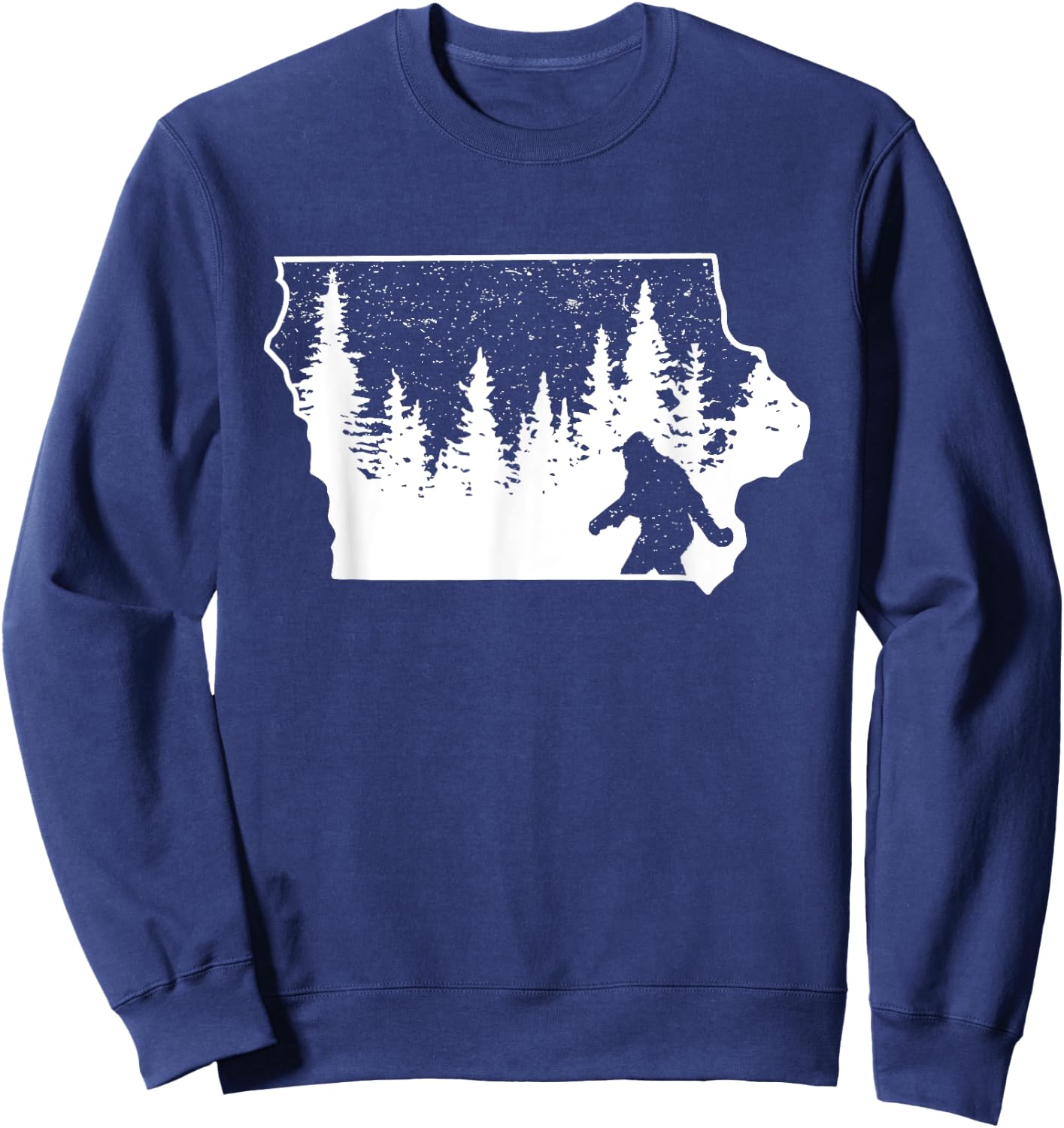 Bigfoot Iowa Pride Funny Sasquatch Love Iowa Map Distressed Sweatshirt - Sweatshirt | Navy