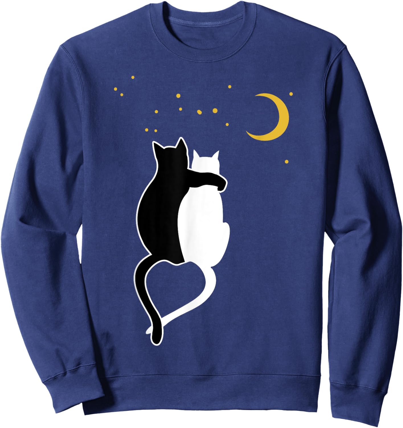 Black cat, white cats hug and moon, stars Sweatshirt - Sweatshirt | Navy