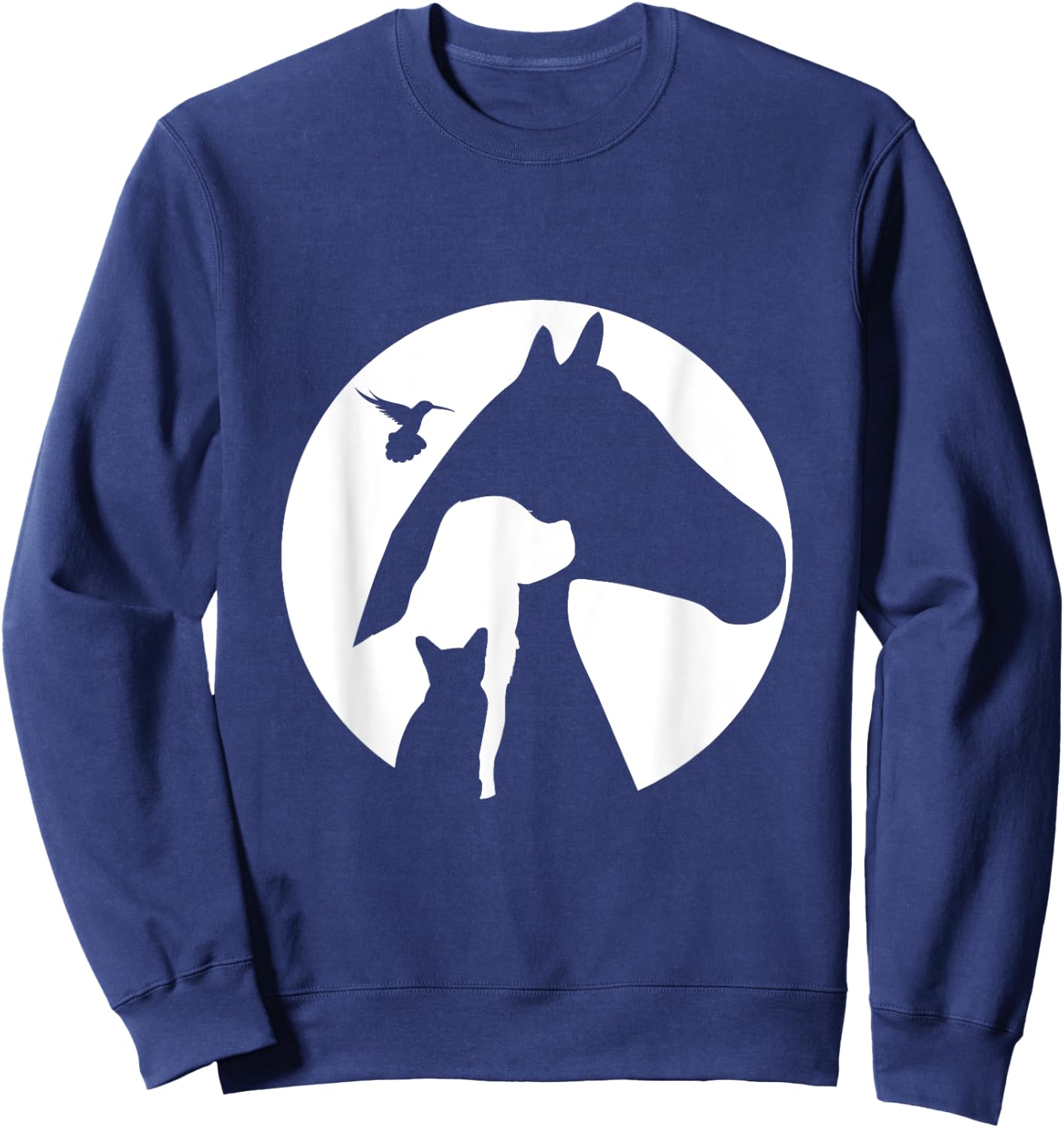 Animal Silhouette Cat Dog Horse Bird Hummingbird Men Women Girls Kids Sweatshirt - Sweatshirt | Navy