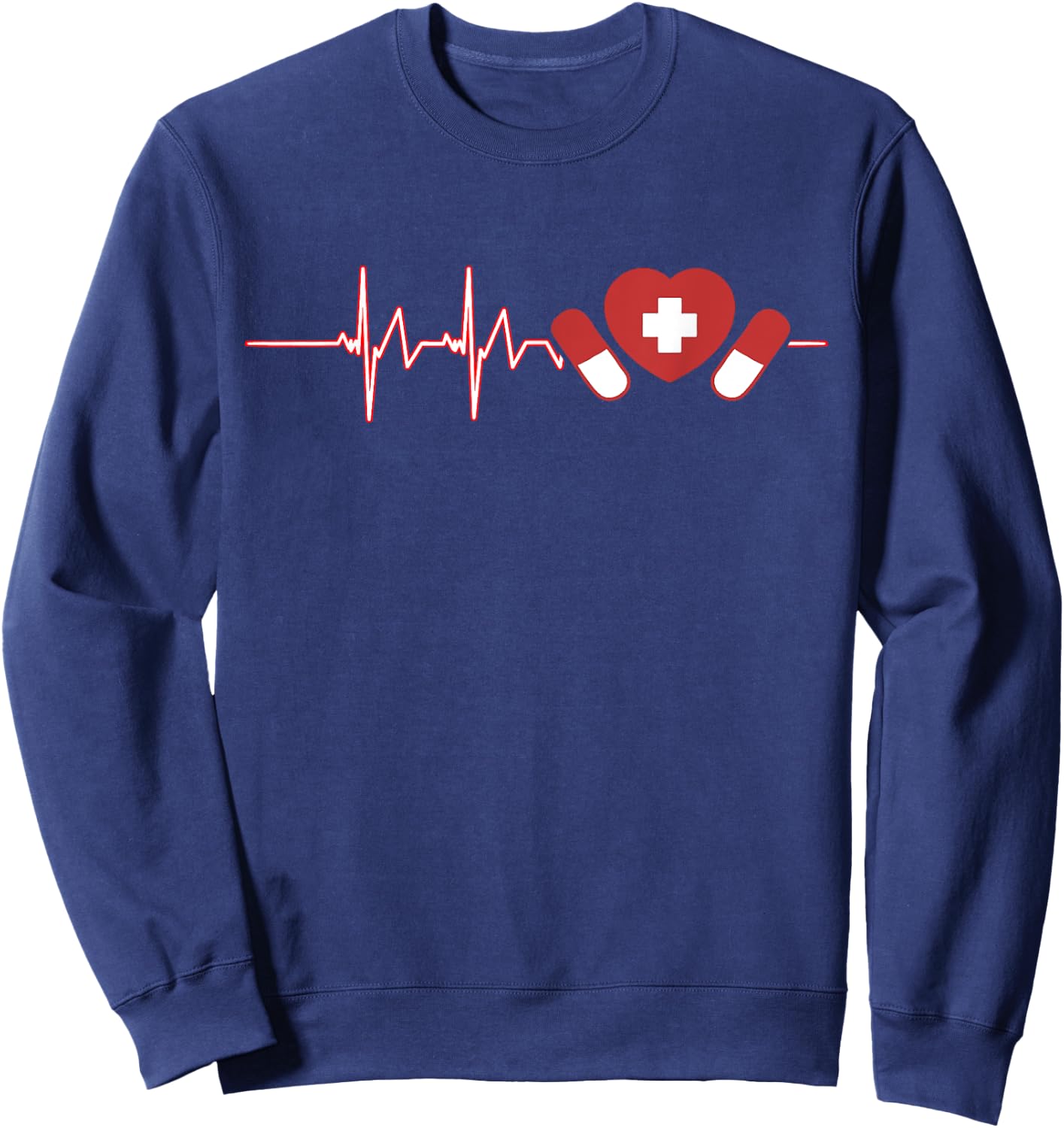 Pharmacist Pharm Tech Medicine Nurse Druggist Heartbeat Sweatshirt - Sweatshirt | Navy