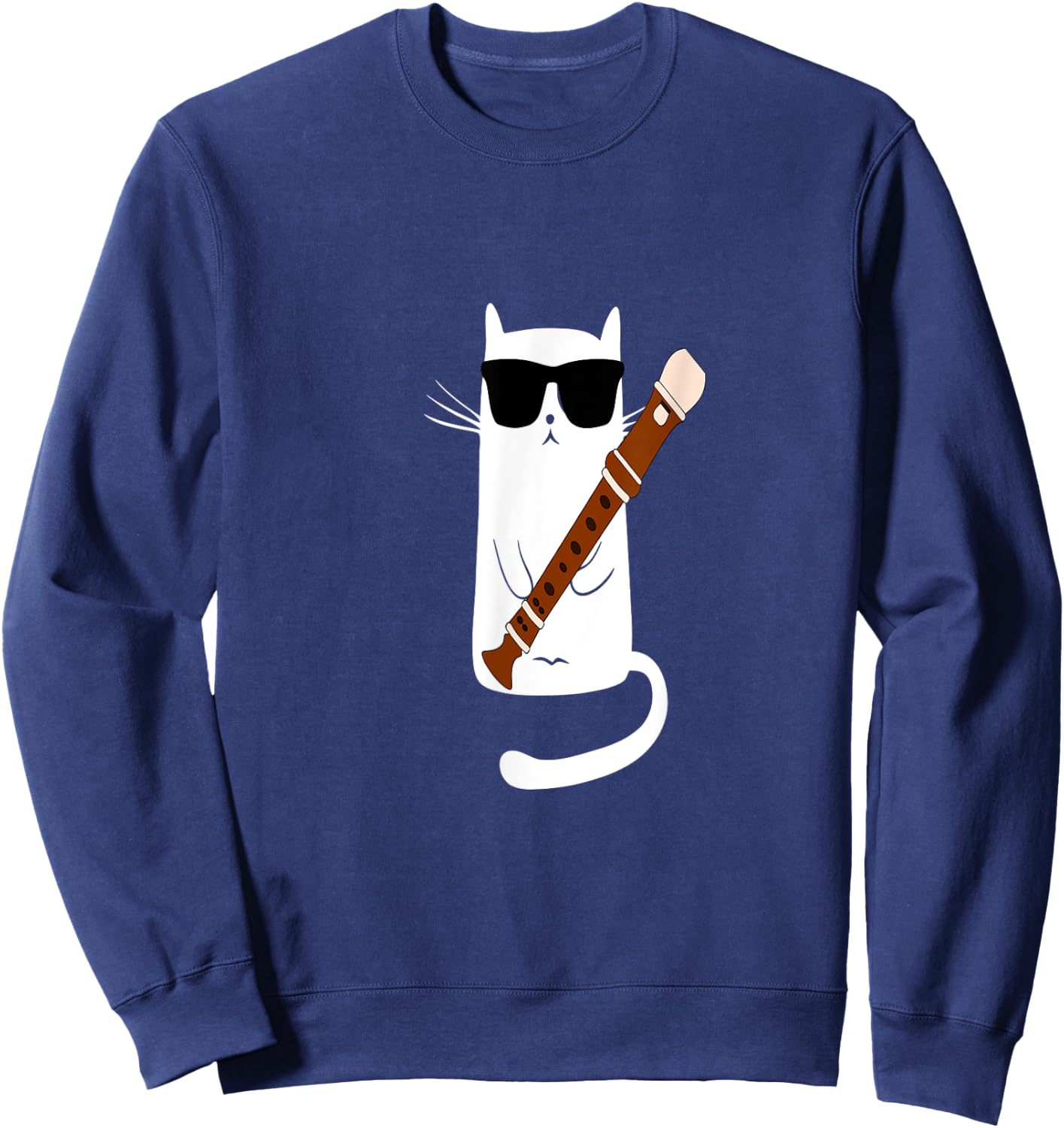 Funny Cat Wearing Sunglasses Playing Recorder Men Women Girls Kids Sweatshirt - Sweatshirt | Navy