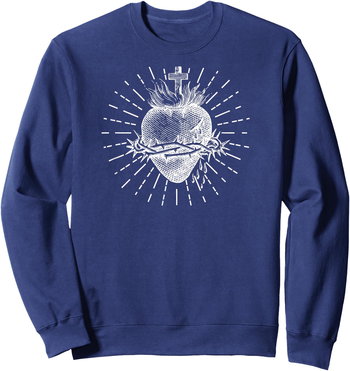 Sacred Heart of Jesus Vintage Blessing Catholic Sweatshirt - Sweatshirt | Navy