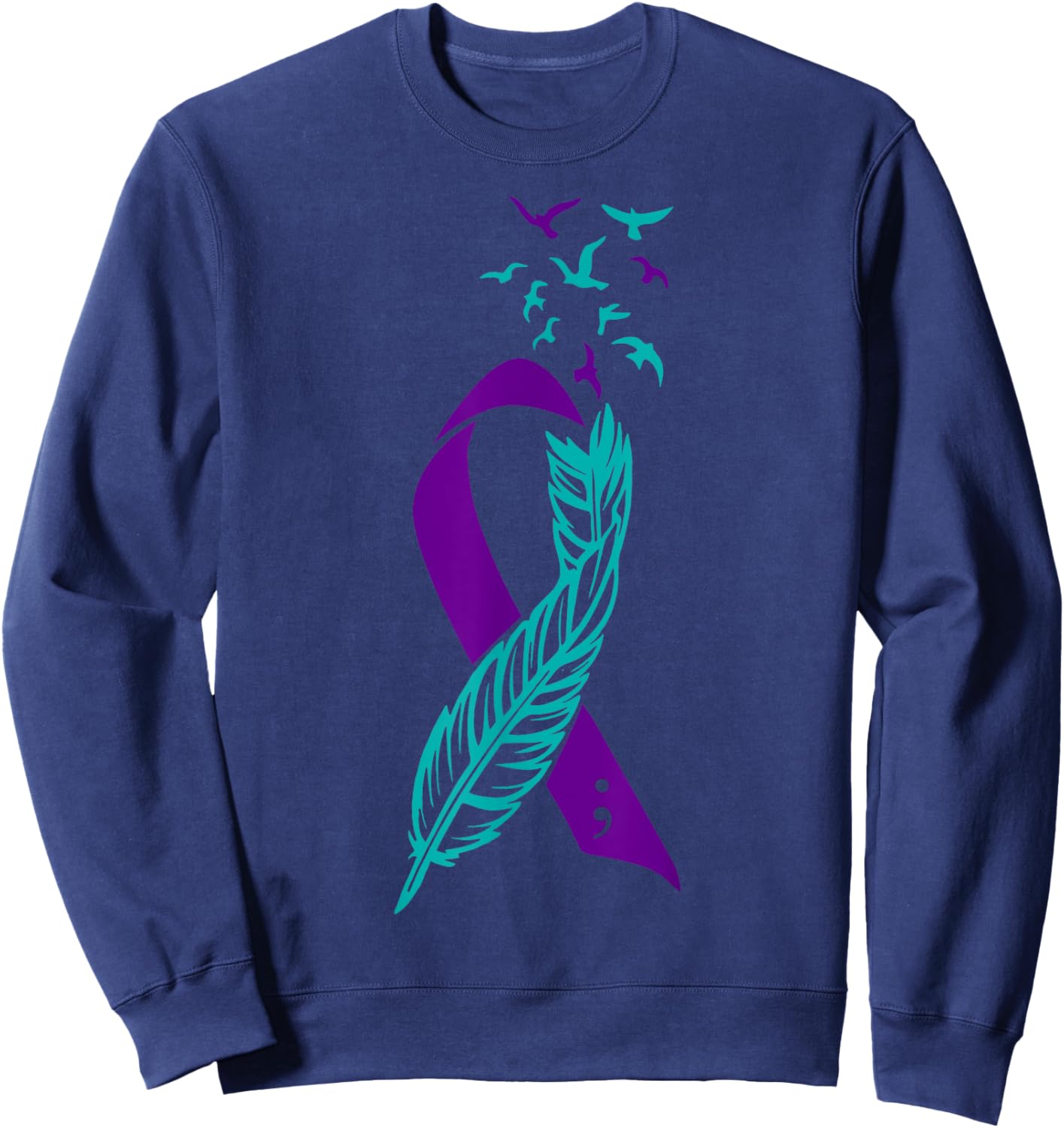 Feather Suicide Prevention Awareness You Matter Purple Teal Sweatshirt - Sweatshirt | Navy