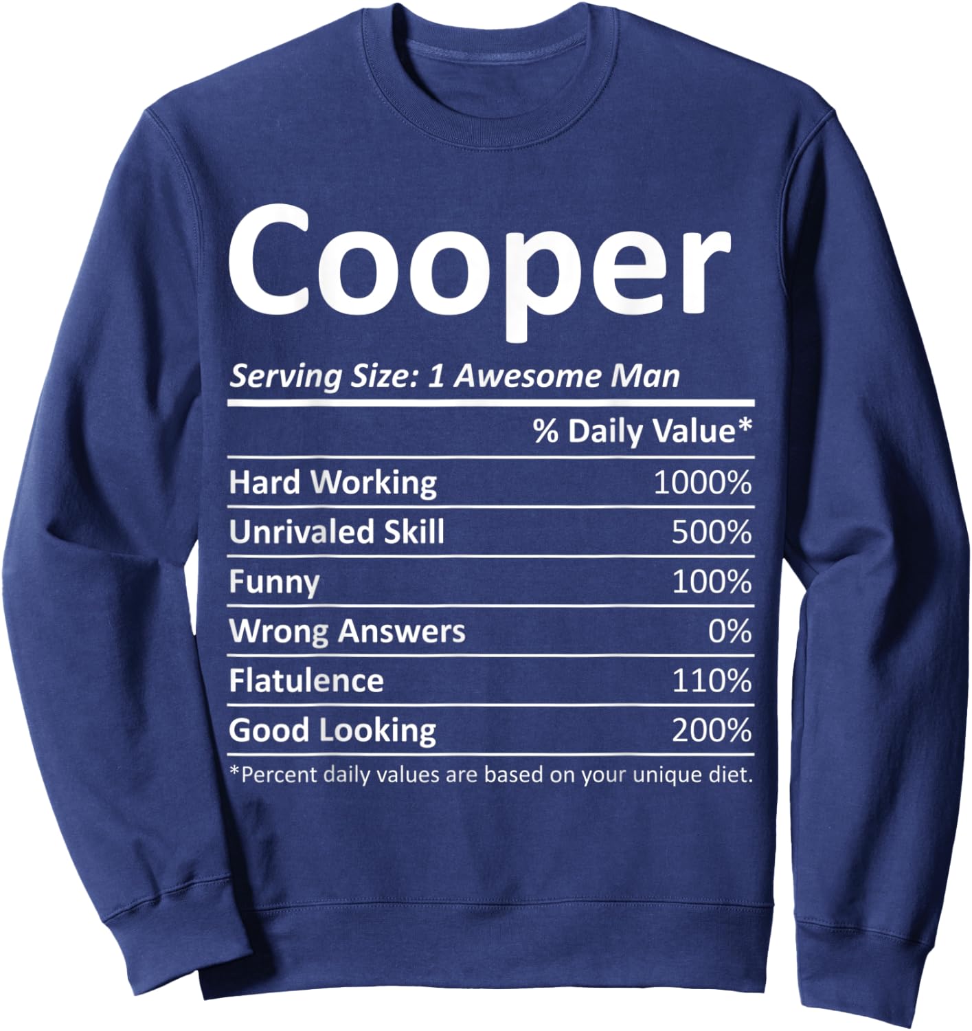 COOPER Nutrition Funny Birthday Personalized Name Gift Sweatshirt - Sweatshirt | Navy