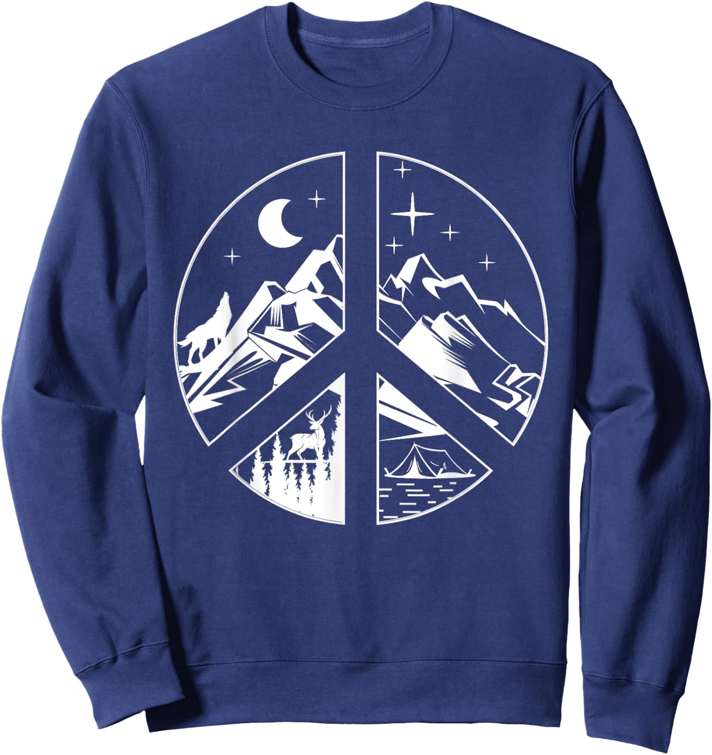 Peace Sign Going Outdoors Mountain Adventure Hiking Hiker Sweatshirt - Sweatshirt | Navy