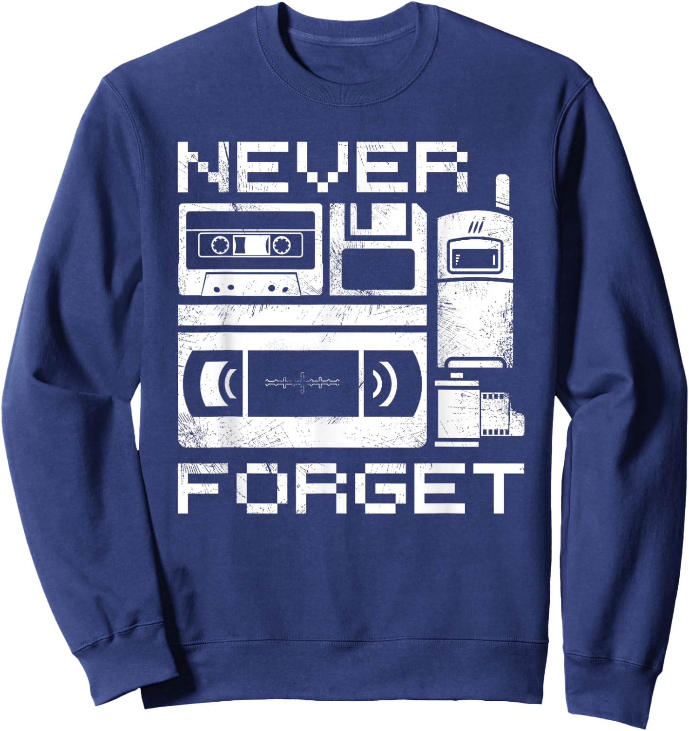 Never Forget The 90's Floppy Disk Flip Phones VHS Cassette Sweatshirt - Sweatshirt | Navy
