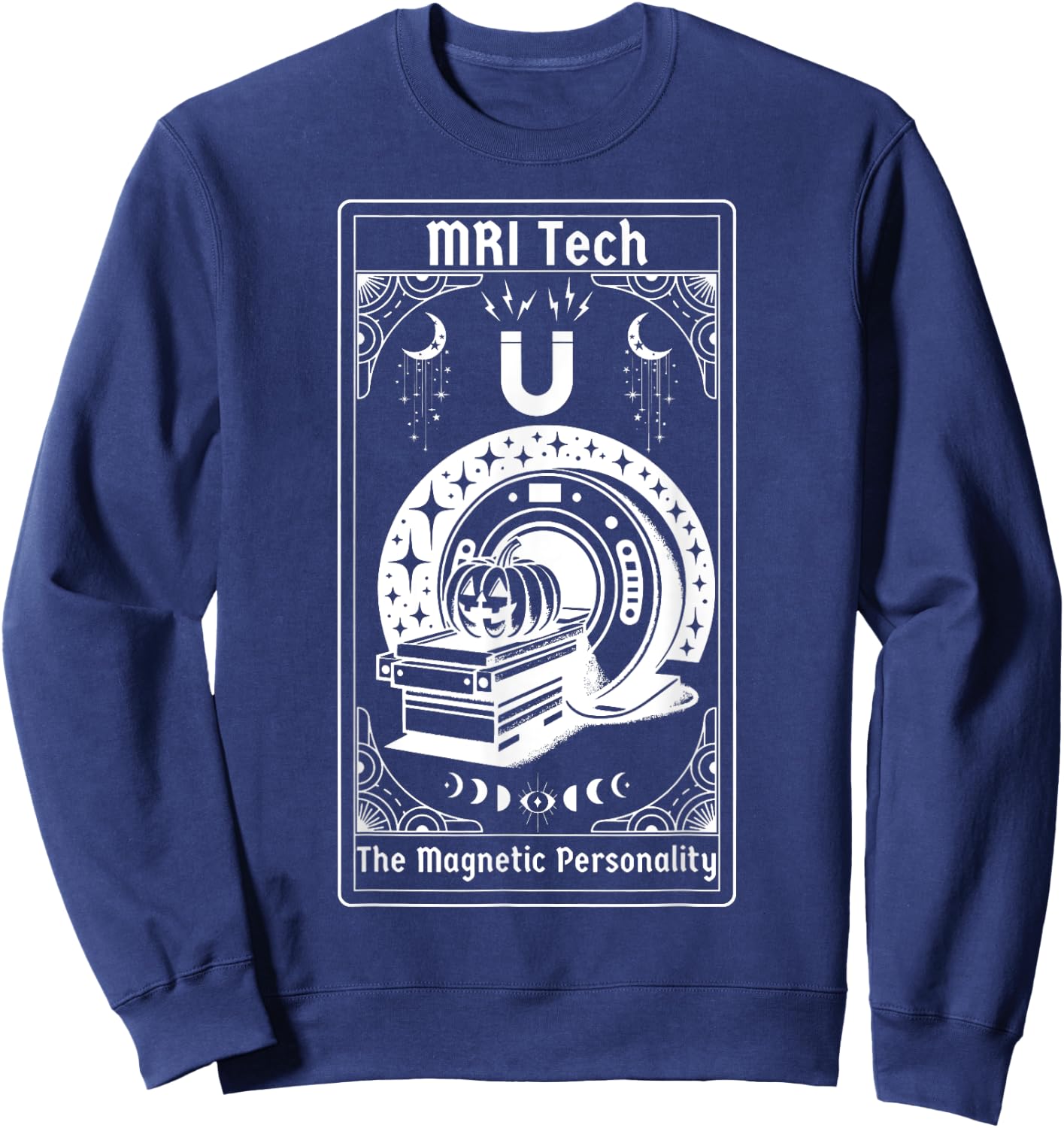 Witchy MRI Tech Tarot Card Pumpkin Funny Halloween Xray Tech Sweatshirt - Sweatshirt | Navy