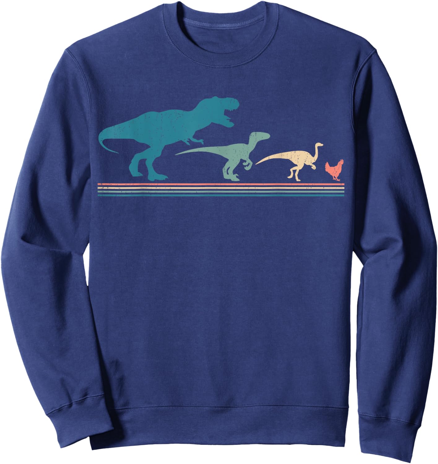 Dinosaur Chicken Evolution Funny Vintage Retro 70S Sweatshirt - Sweatshirt | Navy
