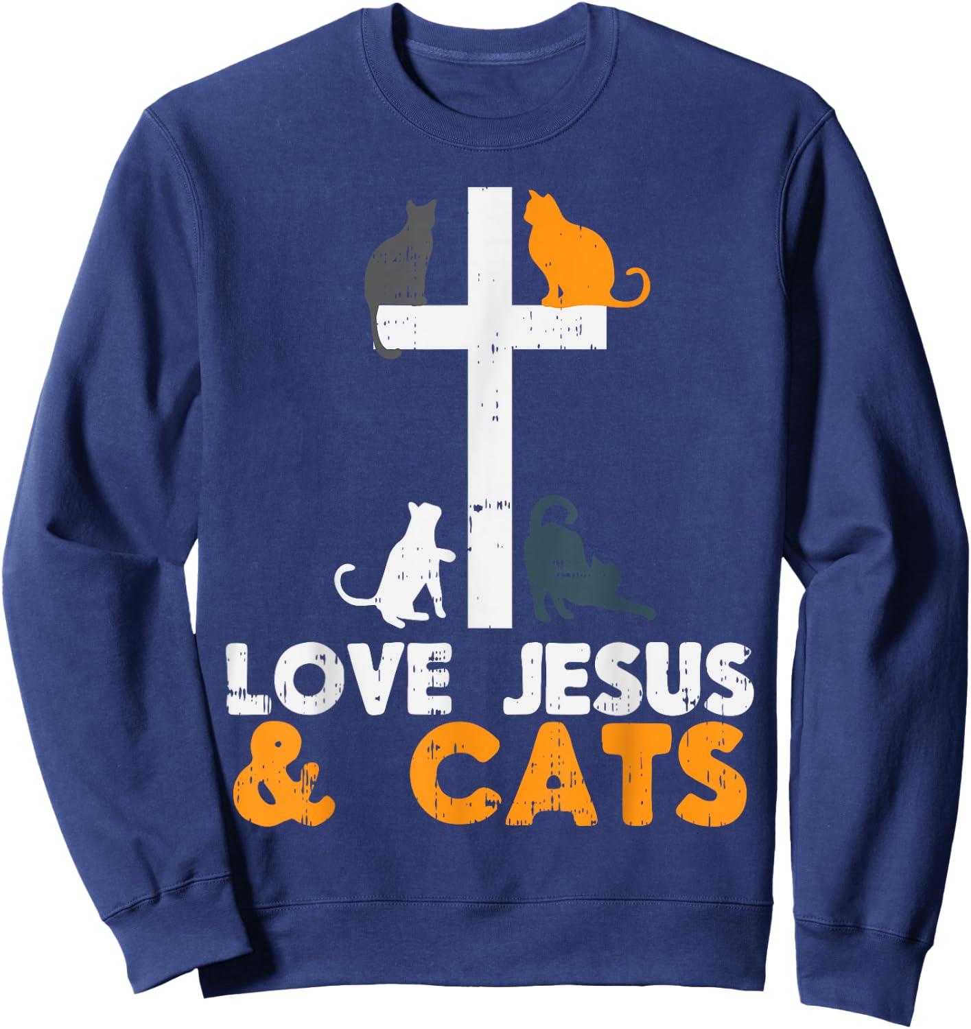 Cross Love Jesus Cats Animal God Christian Pet Lover Gift Sweatshirt - Sweatshirt | Navy