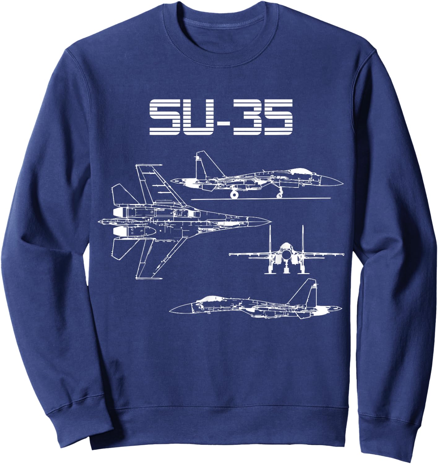 Su-35 Fighter Plane Warbird Blueprint Schematics Diagram Sweatshirt - Sweatshirt | Navy