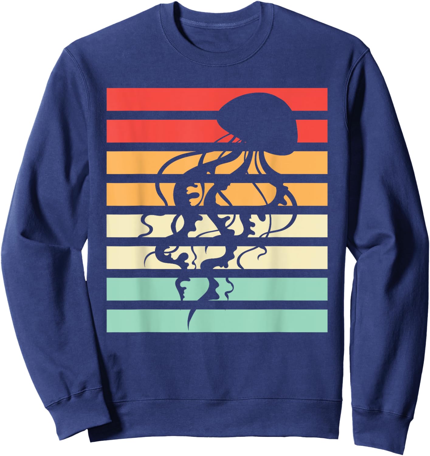 Ocean Animal Beautiful Jellyfish -Adults Black Retro Jellyfish Sweatshirt - Sweatshirt | Navy