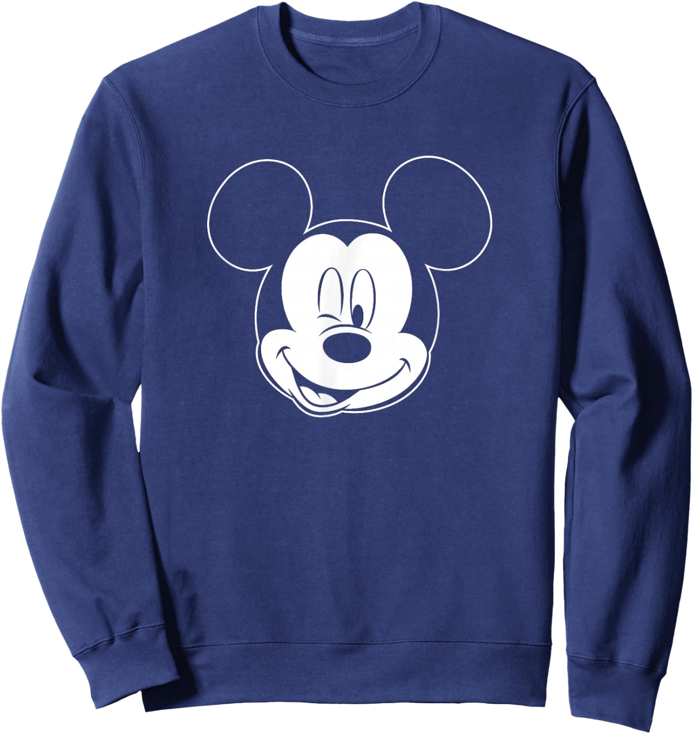 Disney Mickey Mouse Large White Outline Winking Face Sweatshirt - Sweatshirt | Navy