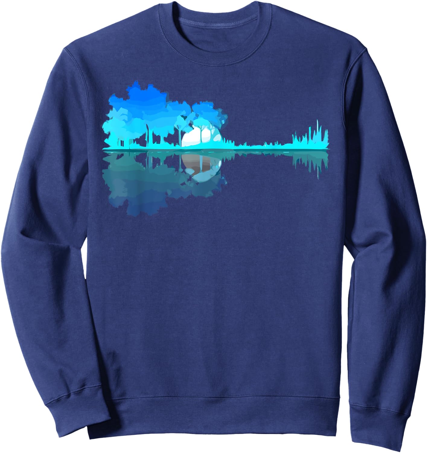 Guitar Lake Reflection Guitarist Music Love Guitar Musician Sweatshirt - Sweatshirt | Navy