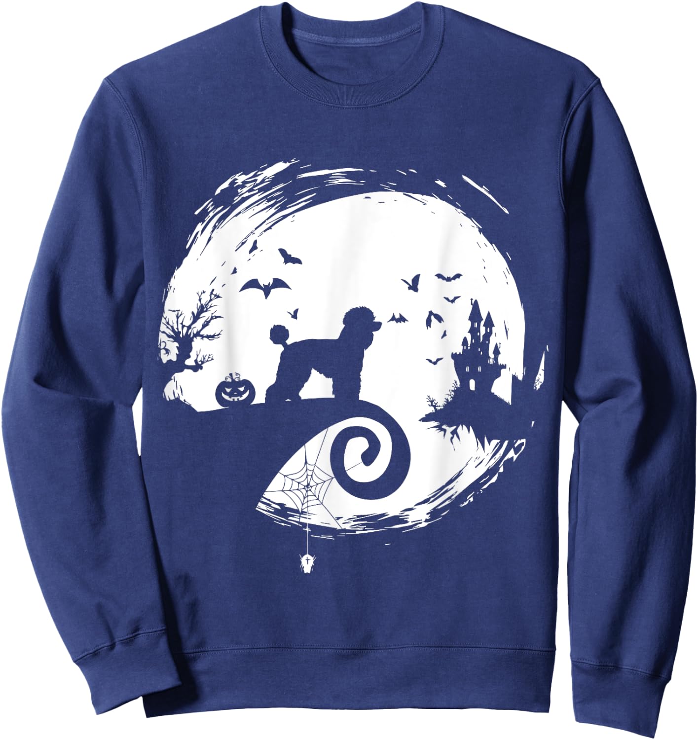 Poodle Halloween Costume Moon Silhouette Creepy Sweatshirt - Sweatshirt | Navy