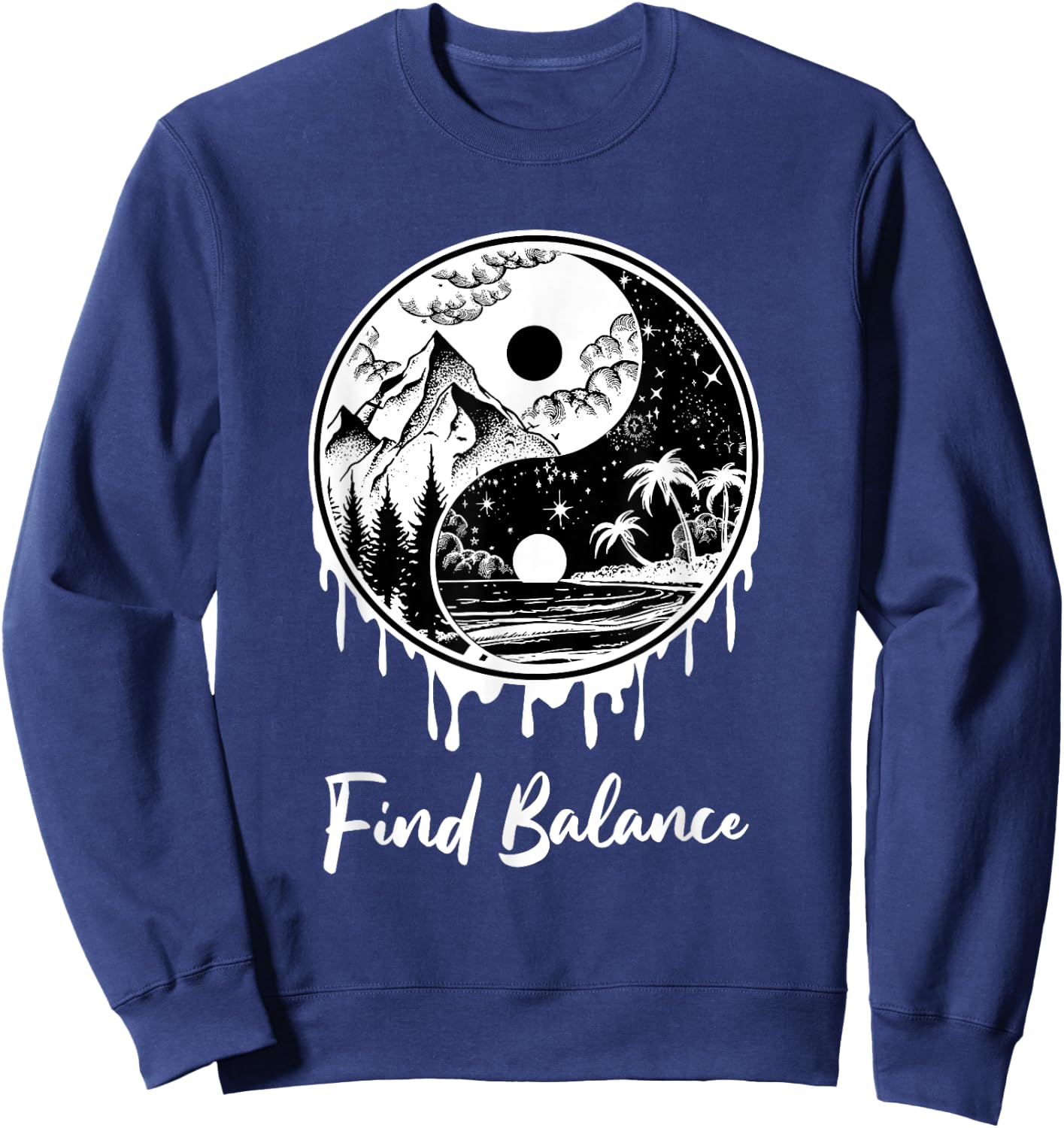 Yin Yang Find Balance Symbol Nature Night Day Mountain Beach Men Women Sweatshirt - Sweatshirt | Navy