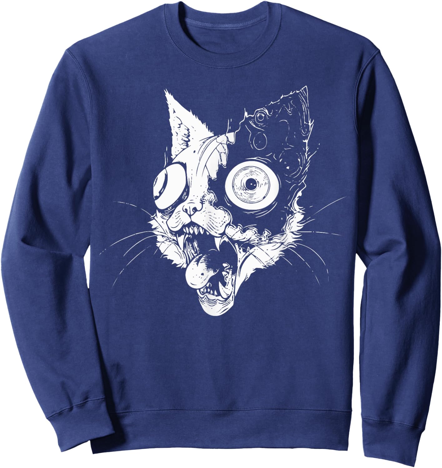 Psychedelic Zombie Cat | Weirdcore Weird Grunge Punk Goth Women Sweatshirt - Sweatshirt | Navy