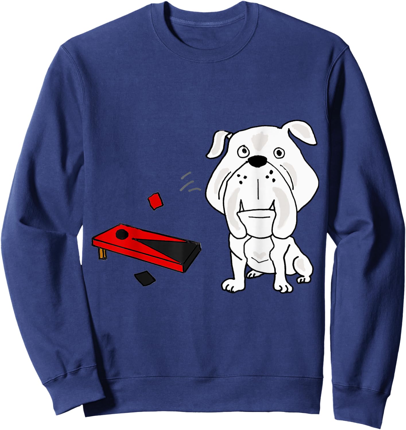 Smileteeshob Funny Bulldog Playing Cornhole Toss Tailgating Sweatshirt - Sweatshirt | Navy