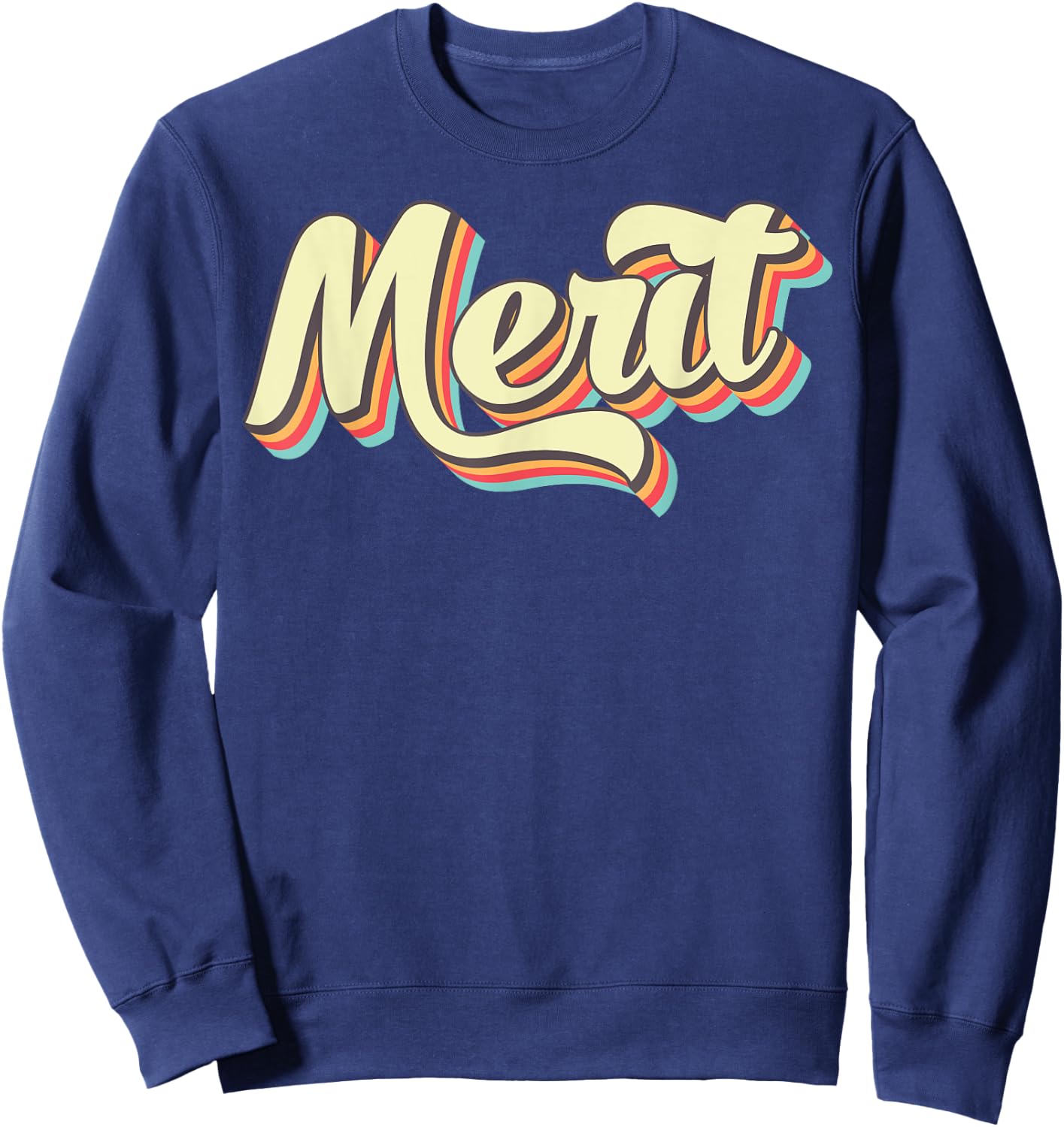 Merit Retro Art Baseball Font Vintage Sweatshirt - Sweatshirt | Navy