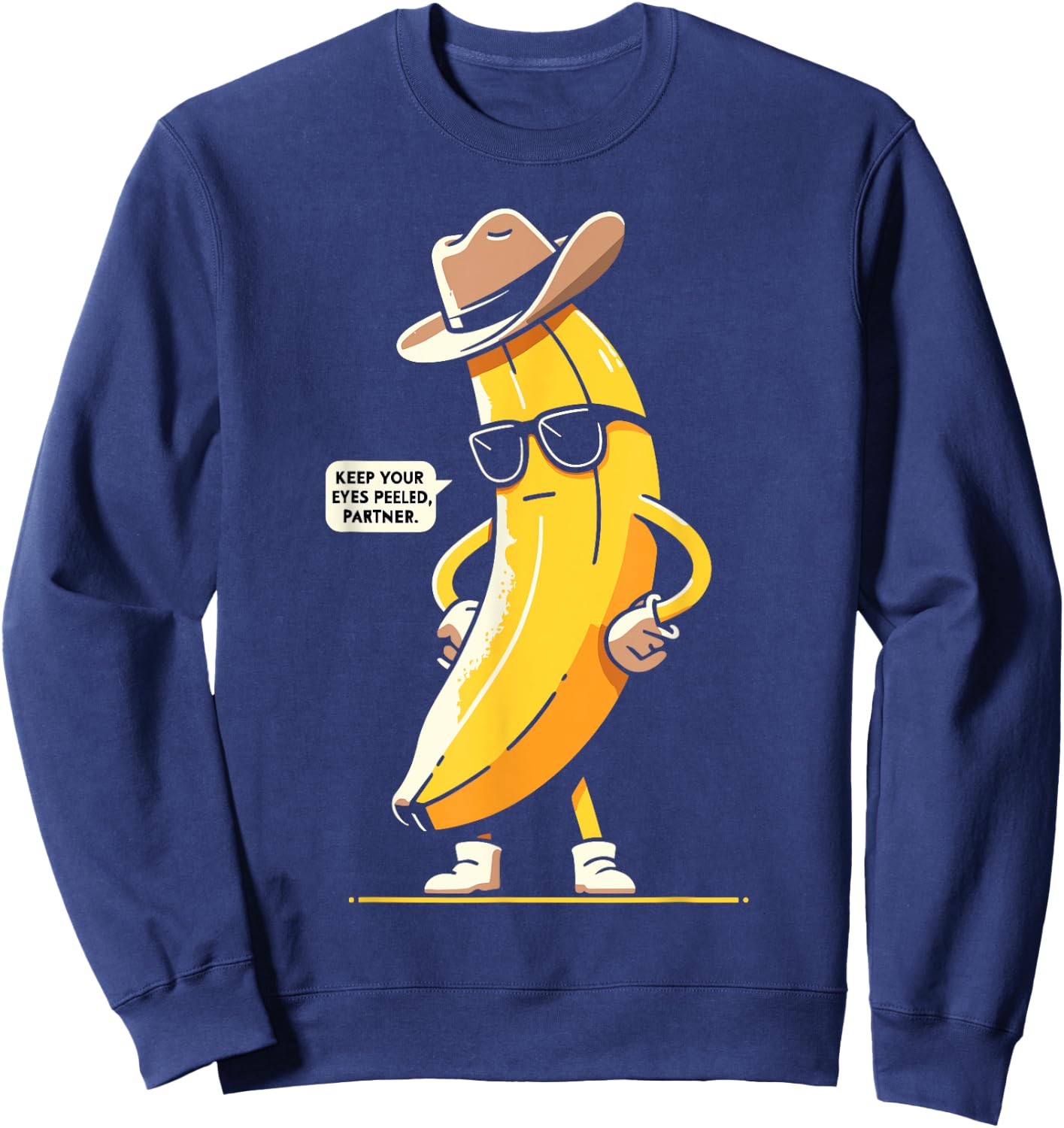 Banana Cowboy Cowgirl Country Western Novelty Funny Banana Sweatshirt - Sweatshirt | Navy