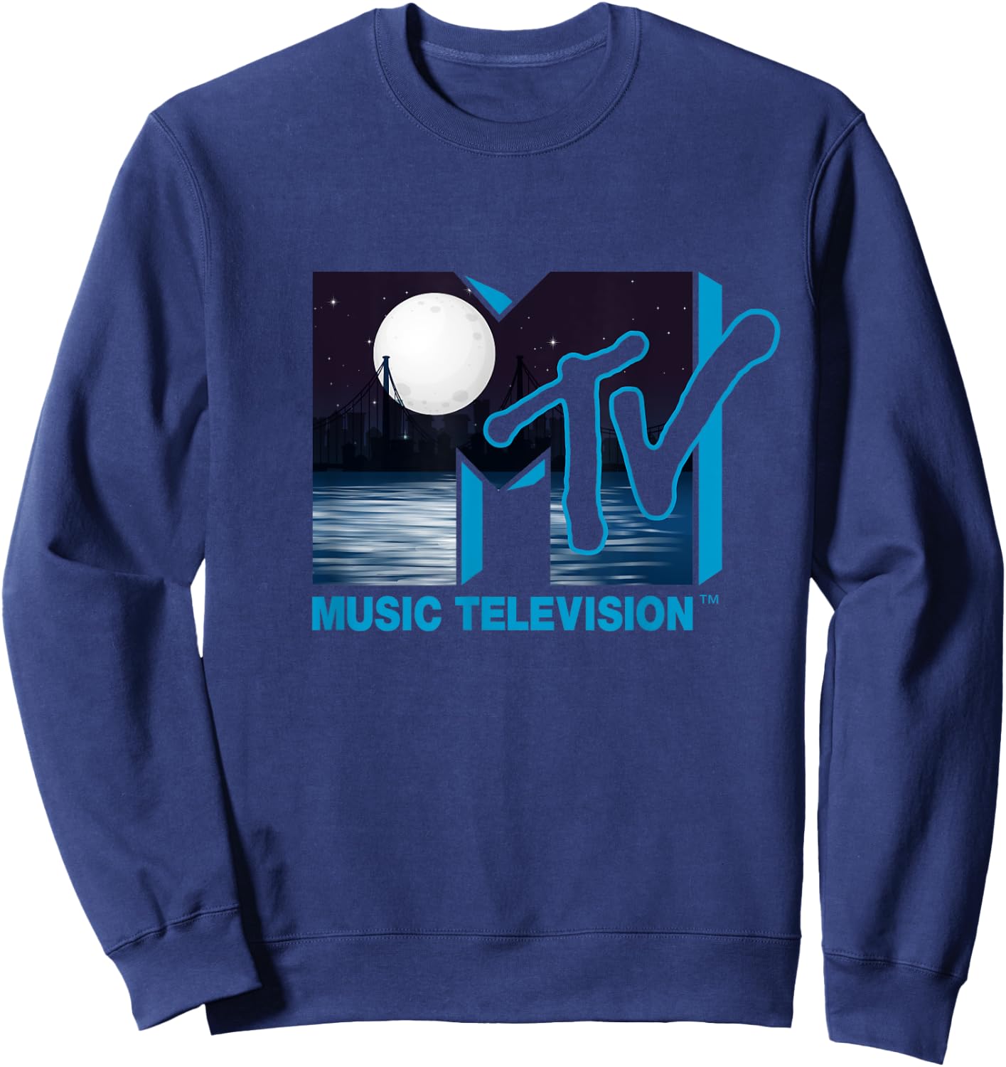 Mademark x MTV - The official original MTV Logo with Full Moon above the City Sweatshirt - Sweatshirt | Navy