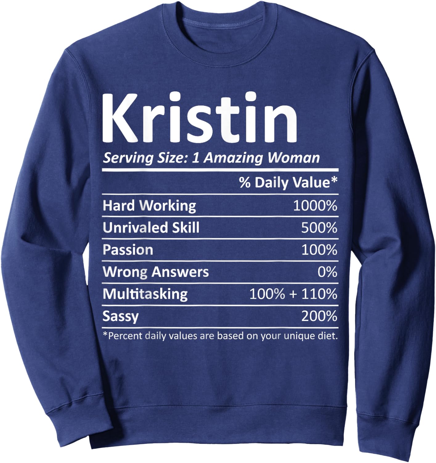 KRISTIN Nutrition Personalized Name Funny Christmas Gift Sweatshirt - Sweatshirt | Navy