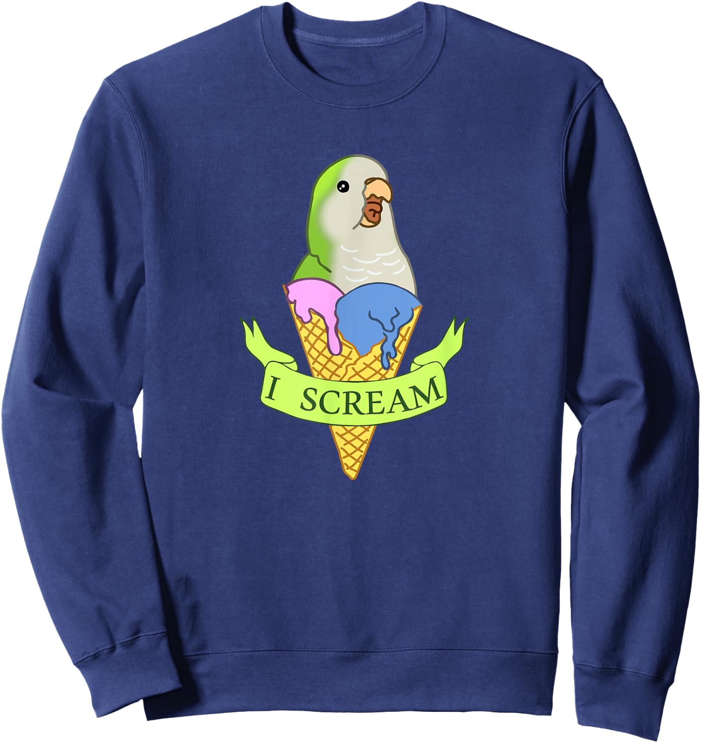 Funny Ice cream Monk Parakeet, I scream Green quaker parrot Women Kids Sweatshirt - Sweatshirt | Navy