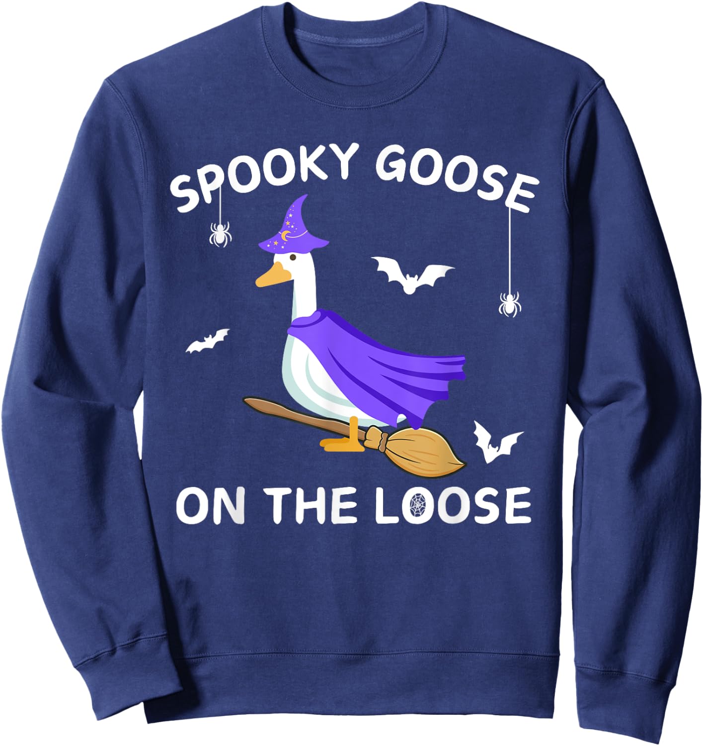 Spooky Goose On The Loose Witch Silly Goose Animal Halloween Sweatshirt - Sweatshirt | Navy