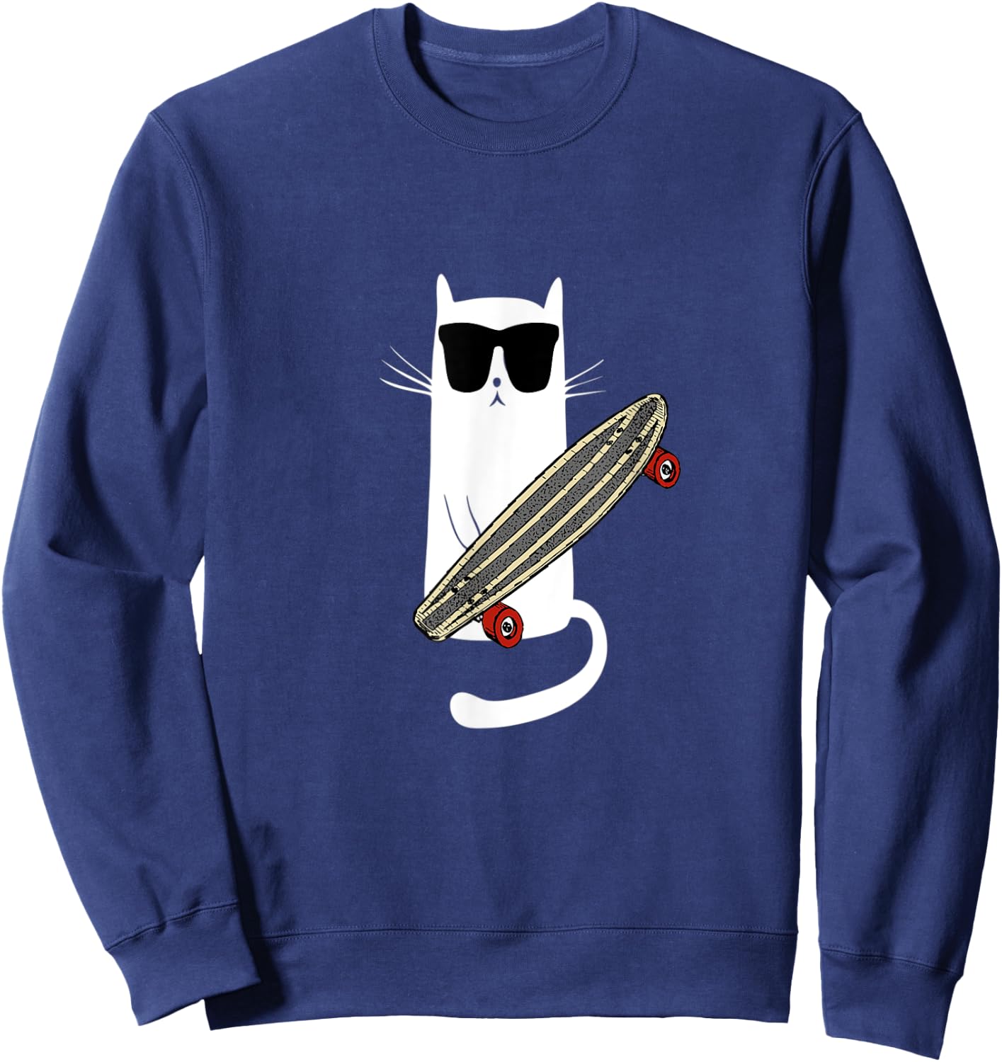 Funny Cat Wearing Sunglasses Skateboarding Men Women Kids Sweatshirt - Sweatshirt | Navy