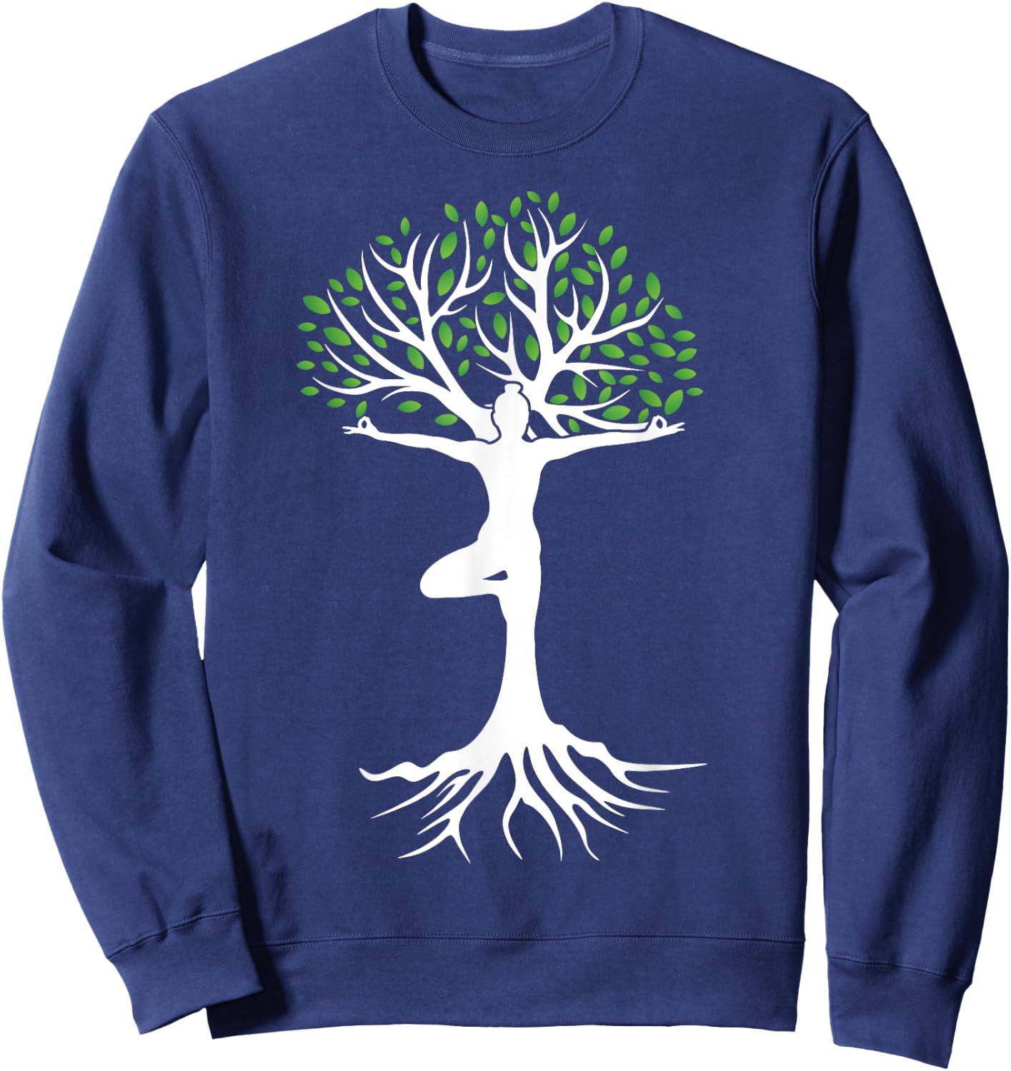 Zen Tree-Pose with Leaves Branches and Roots Yoga Namaste Sweatshirt - Sweatshirt | Navy
