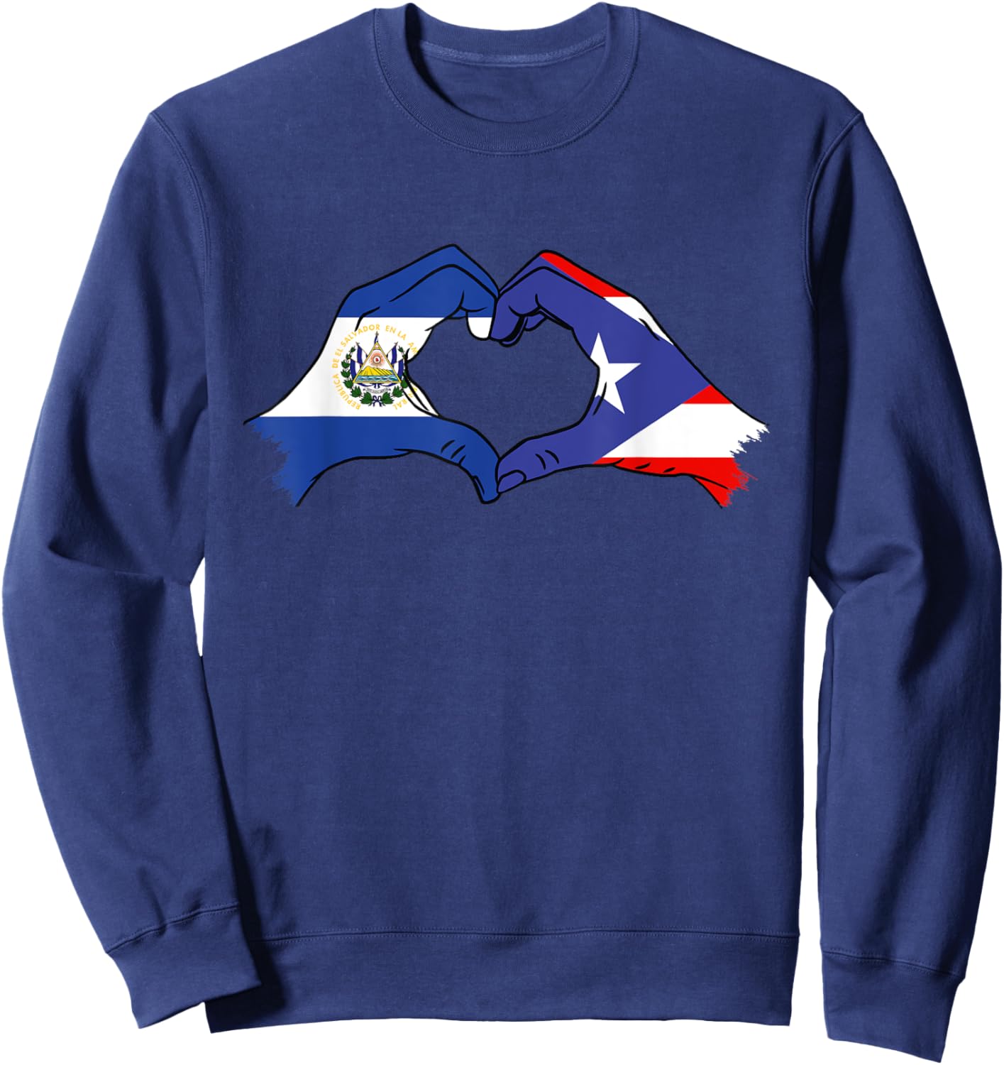 El Salvador Flag Puerto Rico Heart Salvadorian El Salvador Sweatshirt - Sweatshirt | Navy
