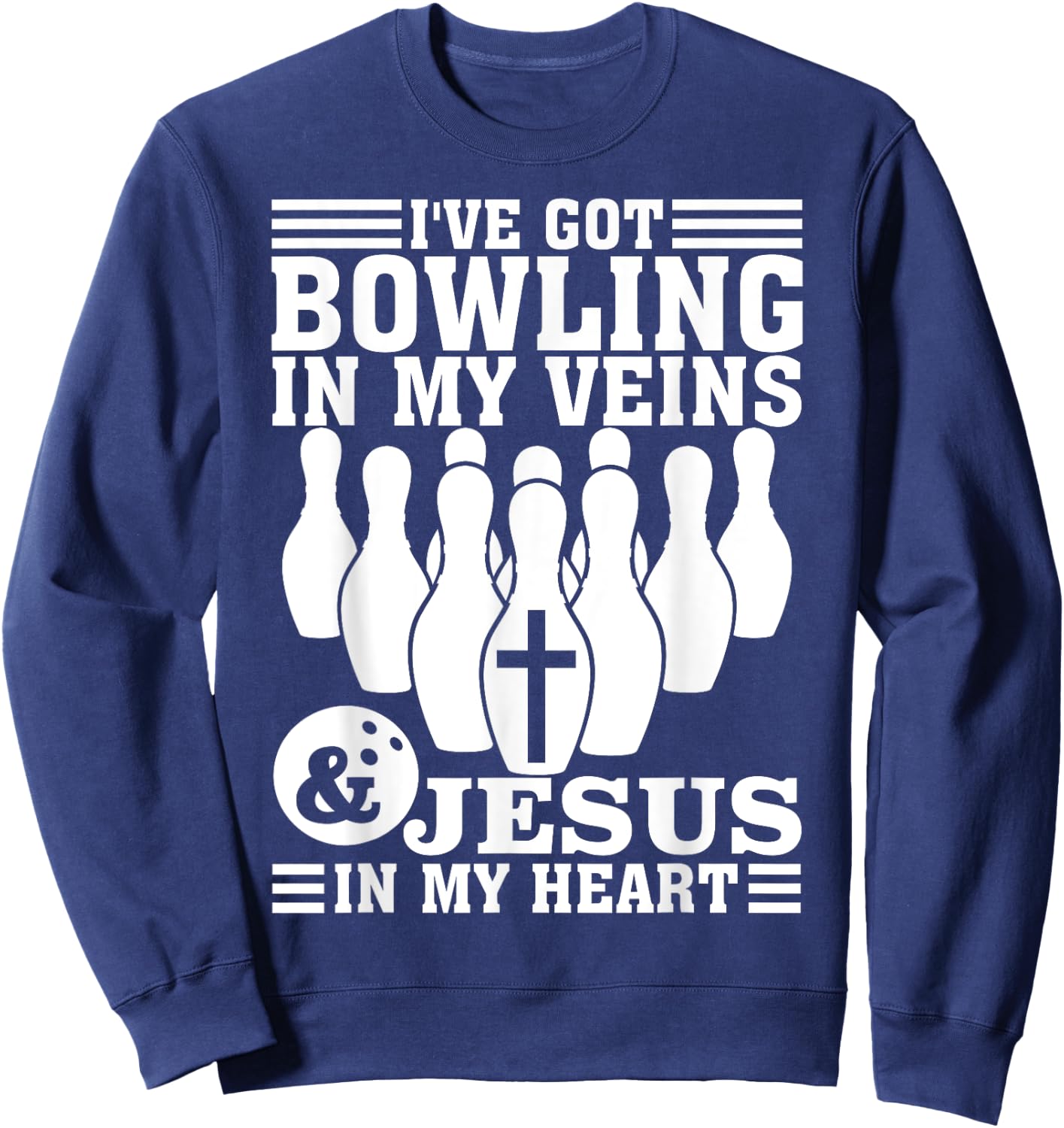 Funny Bowling Gift Women Cute Bowler And Jesus Love Sweatshirt - Sweatshirt | Navy