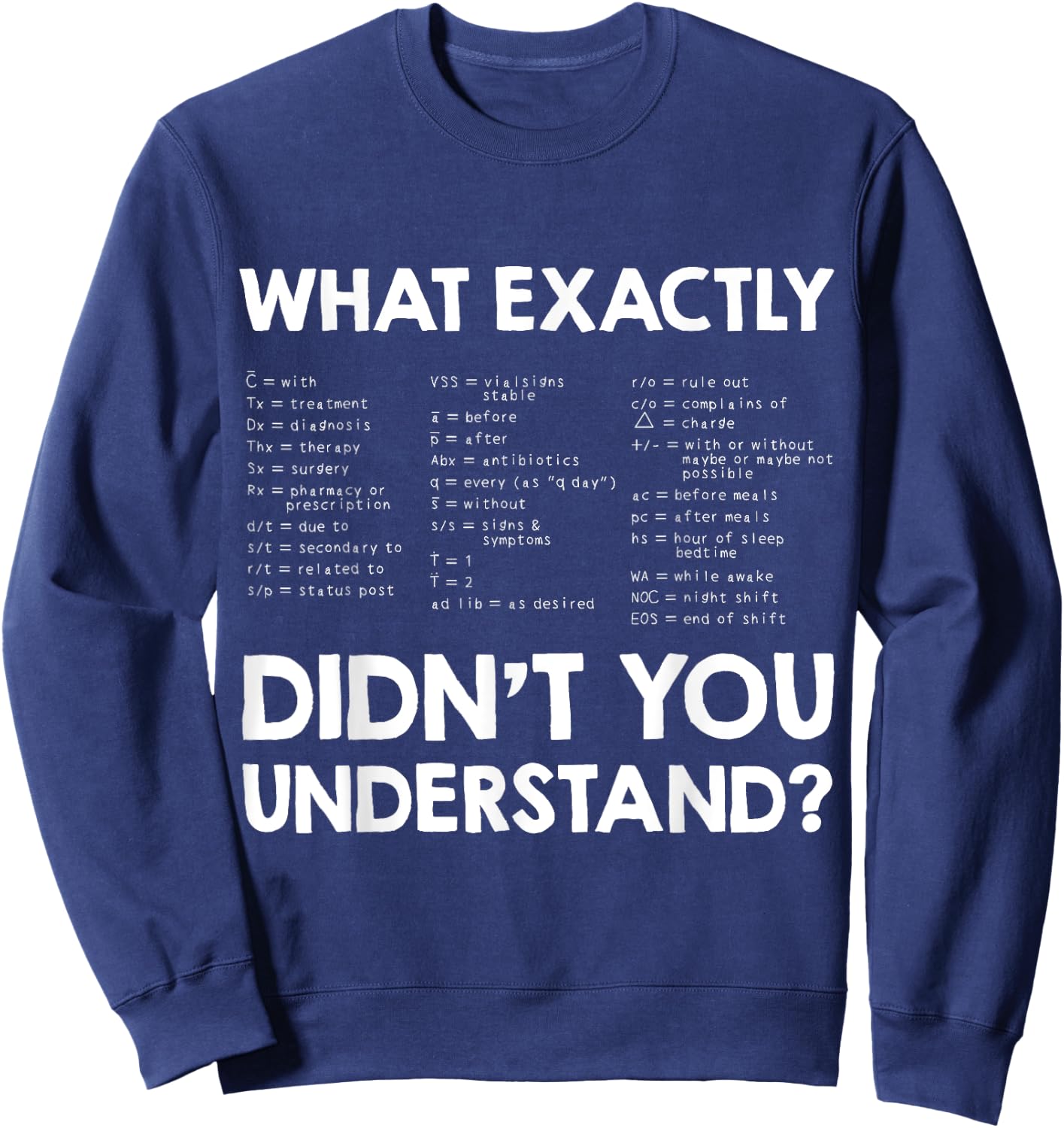 Nurse Nursing Medicine Doctor RN Medical Abbreviations Sweatshirt - Sweatshirt | Navy
