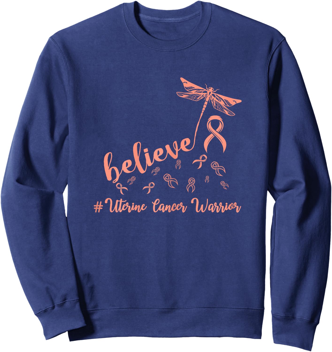 Uterine Cancer warrior dragonfly believe Hope Sweatshirt - Sweatshirt | Navy