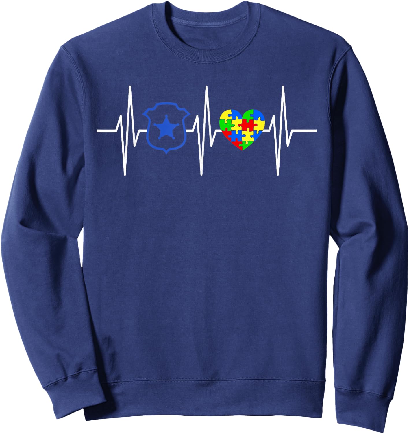 Police Autism Awareness Shirt Colored Puzzle Heart Sweatshirt - Sweatshirt | Navy
