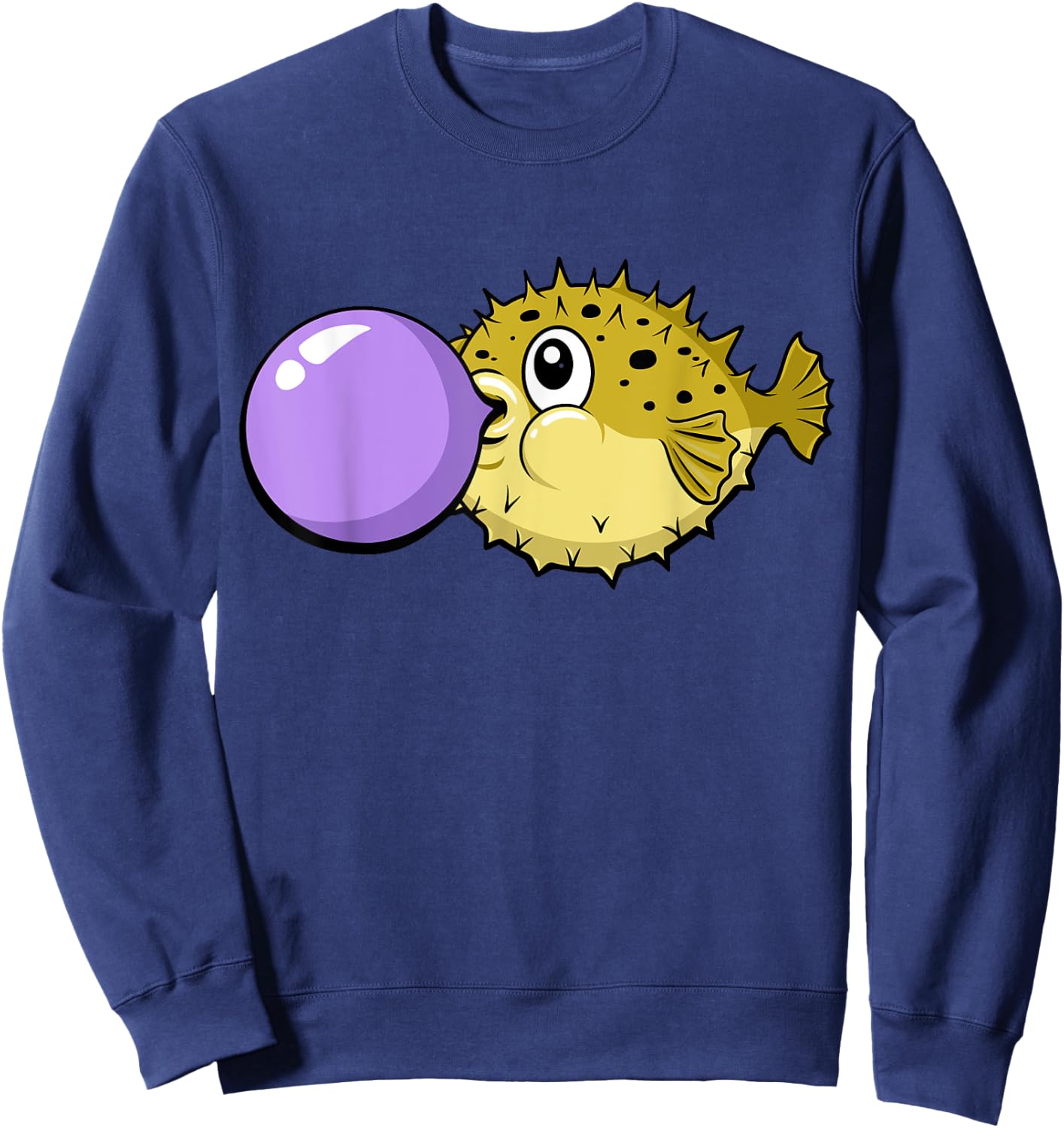 Funny Cute Kawaii Blowfish Pufferfish Gum Bubble Sweatshirt - Sweatshirt | Navy