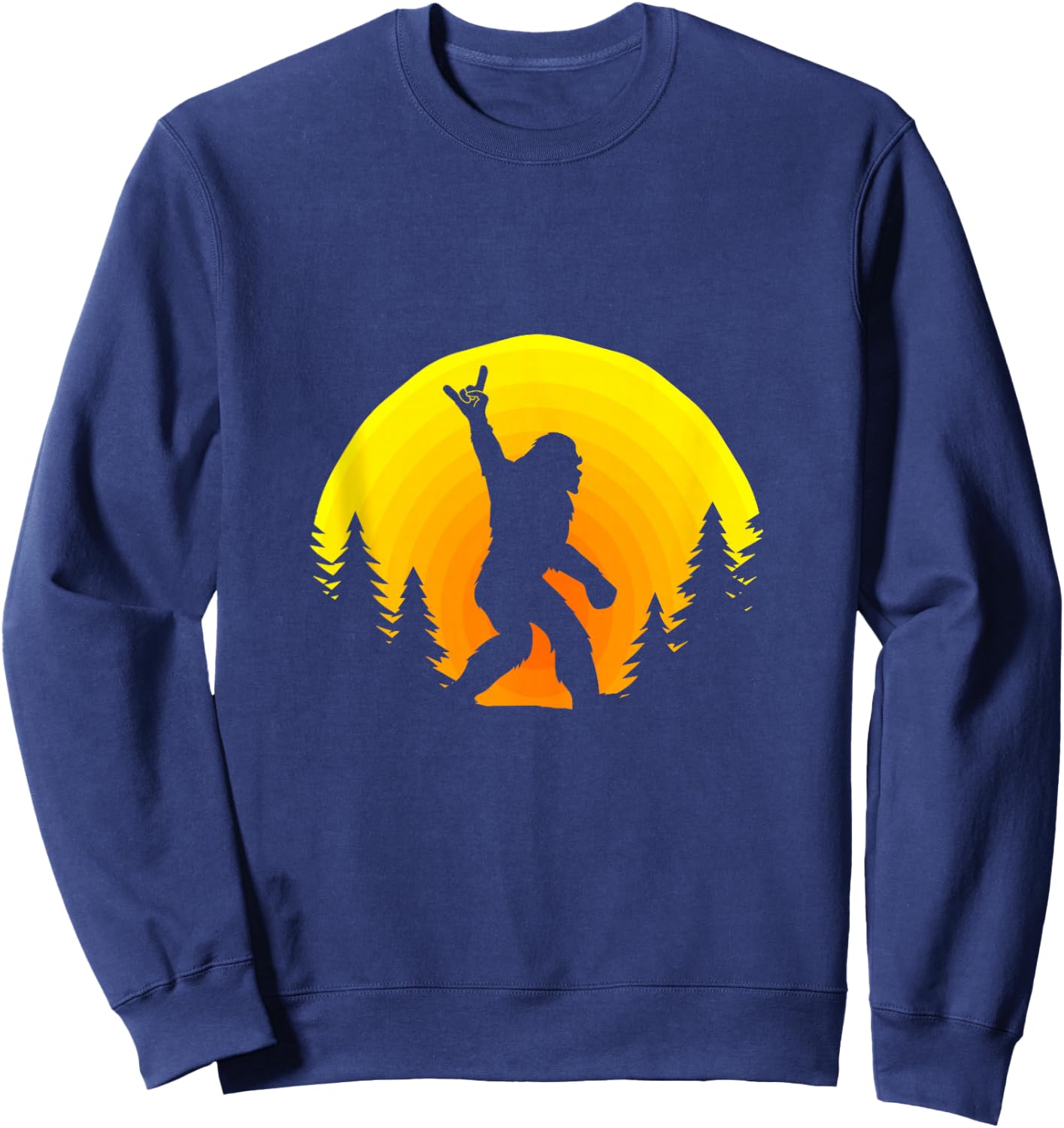 Funny Bigfoot Rock and Roll Sasquatch Believer Sunset Sweatshirt - Sweatshirt | Navy