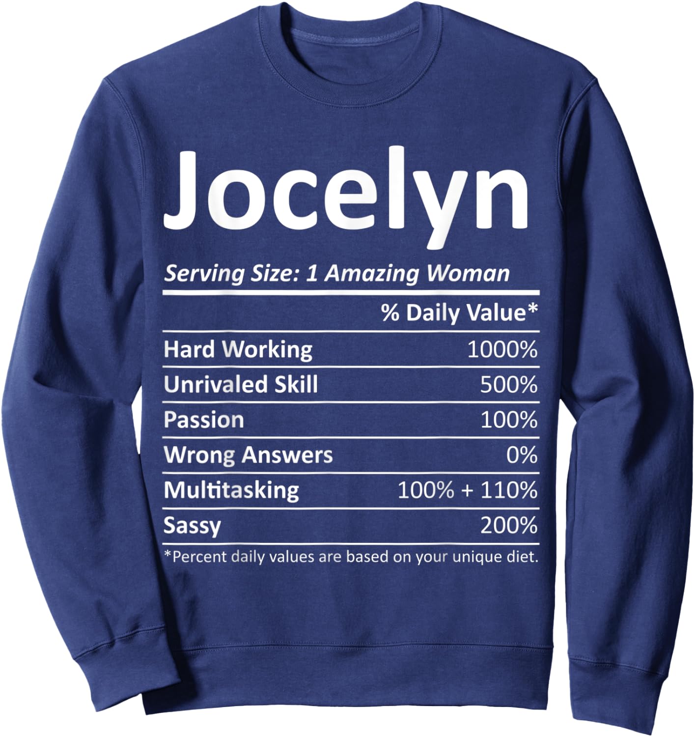 JOCELYN Nutrition Personalized Name Funny Christmas Gift Sweatshirt - Sweatshirt | Navy