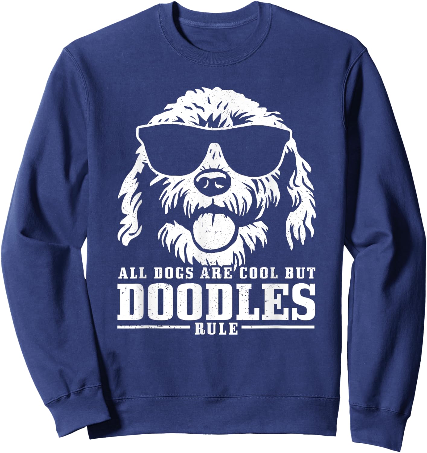 We Love Doodle Dogs - Goldendoodle Apparel Co. -Adults Black Cartoon Dog Pattern Sweatshirt - Sweatshirt | Navy