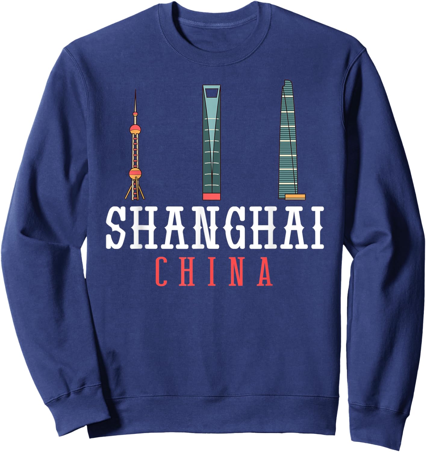 Shanghai China City Skyline Map Sweatshirt - Sweatshirt | Navy
