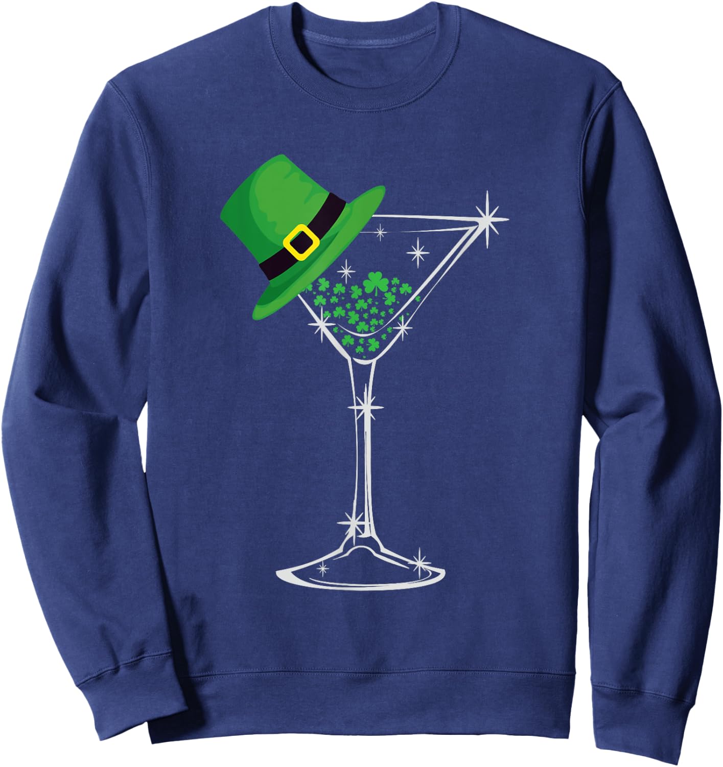 St. Patty's Day Four Leaf Clover Cute Martini Top Hat Sweatshirt - Sweatshirt | Navy