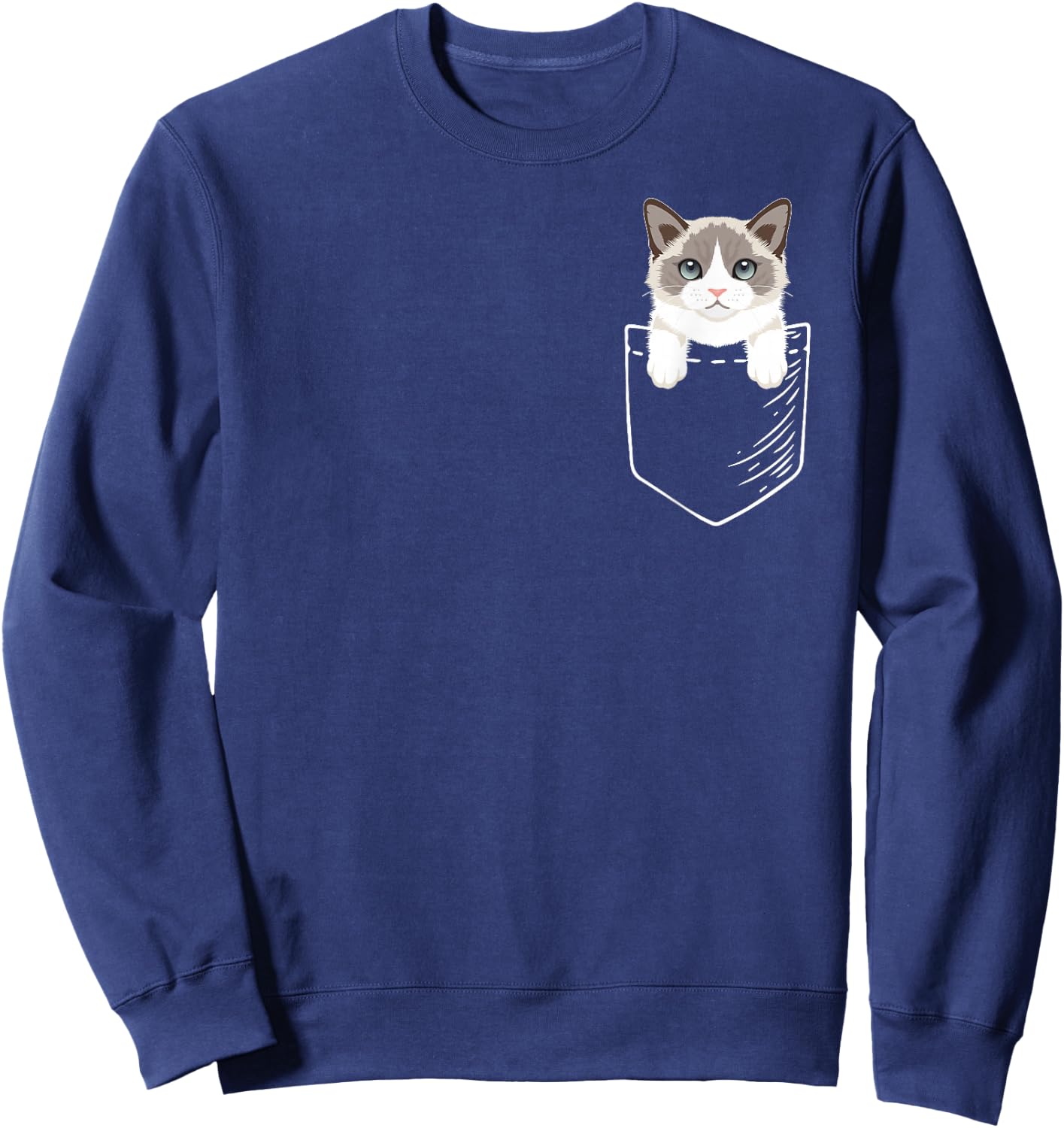 Girls Kids Cute Pocket Ragdoll Cat Lover Sweatshirt - Sweatshirt | Navy