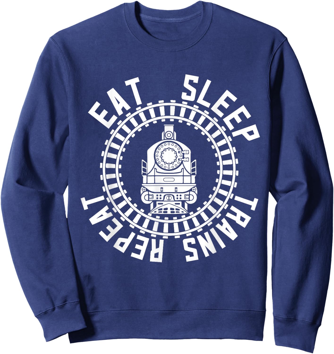 Train Rail Fan Kids Model Railroad Eat Sleep Trains Repeat Sweatshirt - Sweatshirt | Navy