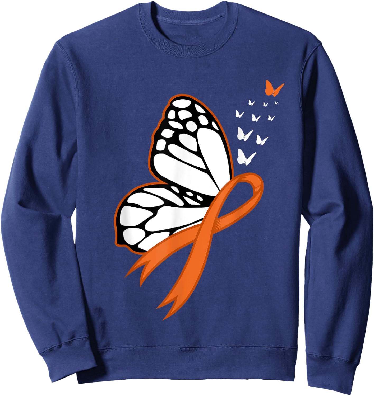 Leukemia Awareness Month Butterfly Cancer Gift - Adult, Black, Small, Short Sleeve, Classic Fit Sweatshirt - Sweatshirt | Navy