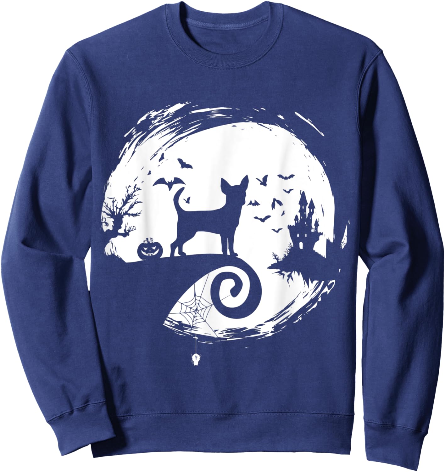 Chihuahua Halloween Costume Moon Silhouette Creepy Sweatshirt - Sweatshirt | Navy