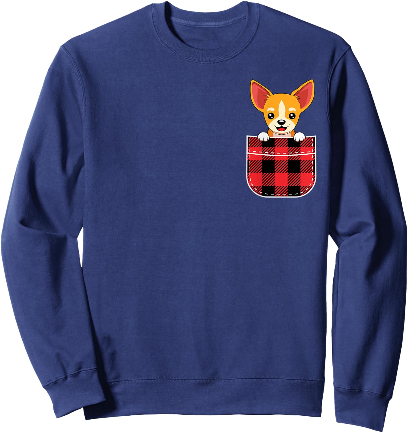 Cute Chihuahua Dog In Buffalo Plaid Pocket Christmas Gift Sweatshirt - Sweatshirt | Navy