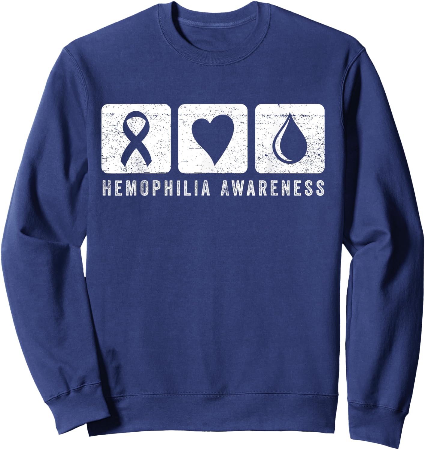 Hemophilia Awareness Warrior Heart Red Ribbon Support Blood Sweatshirt - Sweatshirt | Navy