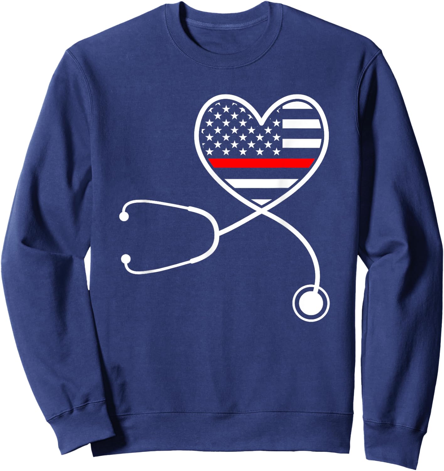 Firefighter Wife Nurse Life Stethoscope Red Line Heart Sweatshirt - Sweatshirt | Navy