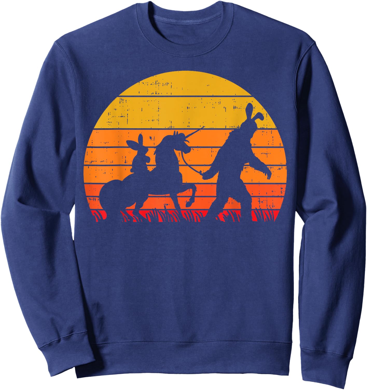 Bigfoot Unicorn Easter Bunny Retro Sunset Funny Beileve Gift Sweatshirt - Sweatshirt | Navy