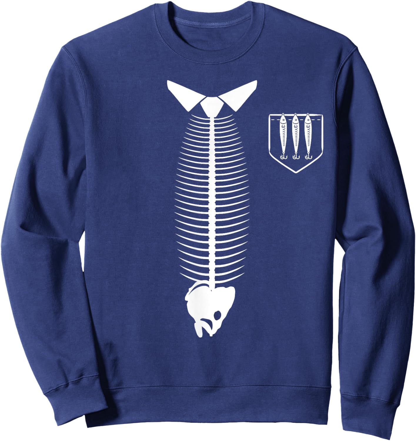 Tie Fish & Fake Pocket Funny Angler Fisherman Fishing Dad Sweatshirt - Sweatshirt | Navy