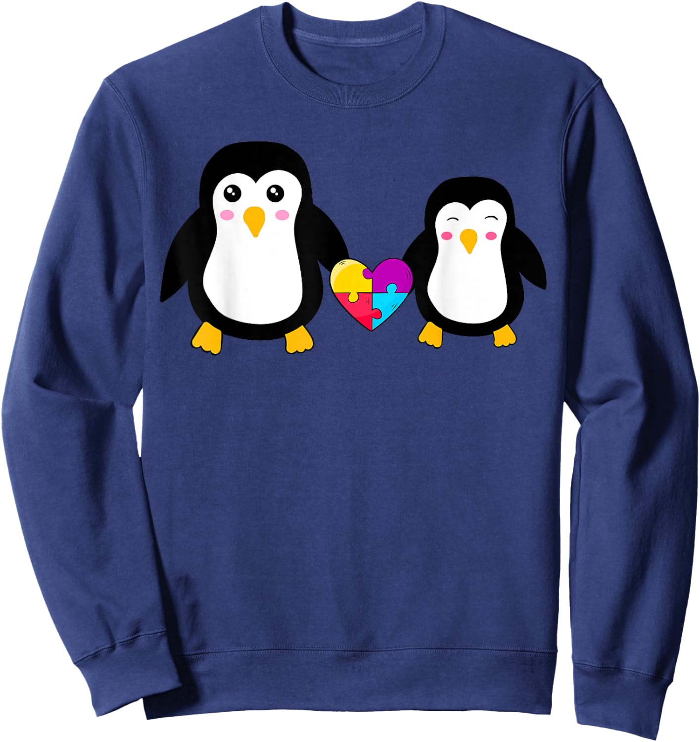 Autism Awareness Cute Penguin Heart Puzzles Sweatshirt - Sweatshirt | Navy